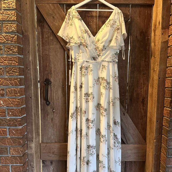NWT JJ's House Cream Floral A-Line V-Neck Floor Length Chiffon Bridesmaid Dress - Picture 2 of 9